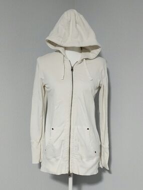 Vintage Y2K GAP White Full Zip Long Hooded Sweater Womens Size Small